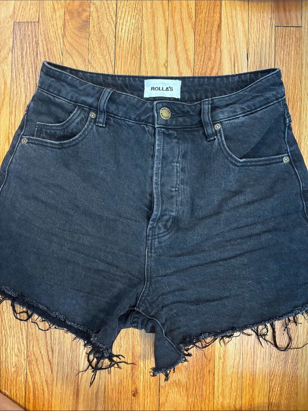 ROLLA'S Washed Black Frayed Hem Denim Shorts